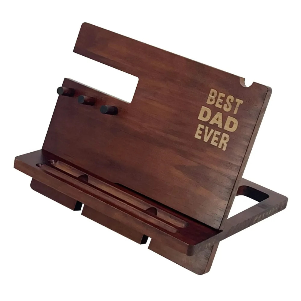 Father's Day Wooden Phone Docking Station Best Dad Ever Way To Celebrate NWT
